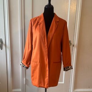 Chico's Vibrant Orange Blazer with Leopard Print Lining and Cuffs Size 2 (Large)